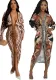 Women printed sexy v-neck long sleeve split dress