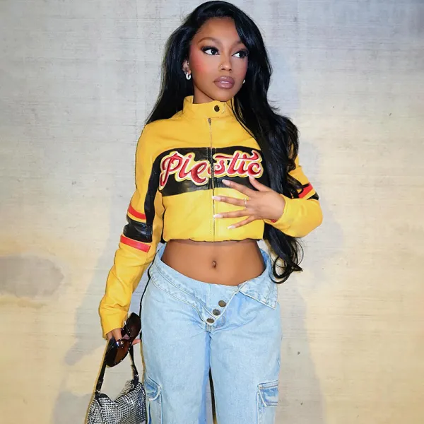 Women street embroidery contrast color Crop Top jacket