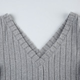 Autumn Winter Knitting V-Neck Women's Tight Fitting Long-Sleeved Bodysuit