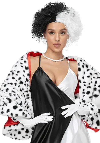 Halloween Cruella Dalmatian Print Shawl Scarf Cape Black And White Witch Uniform