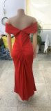 Women Sexy Solid Off-shoulder Evening Dress