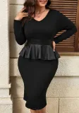 Autumn Slim Waist Plus Size Black Tight Fitting Ruffle Peplum Dress
