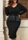 Autumn Slim Waist Plus Size Black Tight Fitting Ruffle Peplum Dress