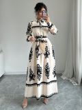 Women Autumn Winter Women Chic Contrast Holidays Print Button Dress