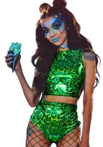 Sexy Fashion Nightclub Outfit Female Two-Piece Suit Colorful Reflective Performance Costume