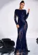 Luxury Long Sleeve Chic Round Neck Sexy Long Sequined Formal Party Evening Dress Bridesmaid Dress