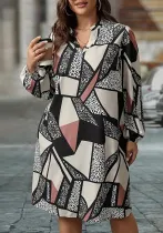 Autumn Long Sleeve V-Neck Print Plus Size Dress