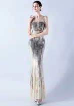 Women Flower Sequin Beaded Formal Party Evening Dress