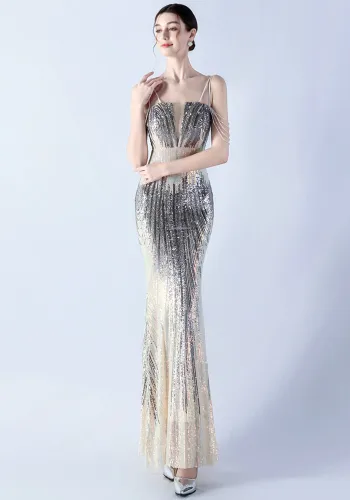 Women Flower Sequin Beaded Formal Party Evening Dress