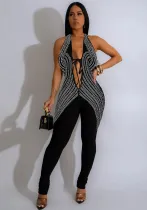 Women Halter Neck Stretchy Backless V-neck Jumpsuit