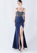 Women Beaded Sexy Suspender Evening Dress