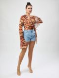 Women Autumn Sexy Bell Bottom Sleeve Lace-Up Tiger Skin Top