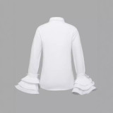 Autumn Women's Solid Color Slim Casual Ruffle Sleeve Shirt Top