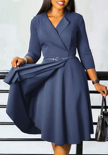 Women's Autumn Winter Fashion V-Neck Solid Color High Waist African Dress