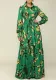 Women's Autumn Turndown Collar Lace-Up Fashion Print Long Sleeve Maxi Dress