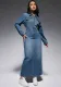 Women's Long Sleeve Turndown Collar Denim Button Slit Long Dress