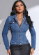 Fashionable Women's Long Sleeve Turndown Collar Pocket Denim Jacket
