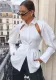 Autumn Winter Slim Waist Low Back Hollow Lace-Up Long-Sleeved White Shirt Top