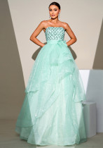 Women sleeveless wrapped chest Lace-Up wedding dress evening dress puffy skirt