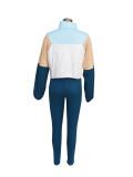 Autumn Contrast Color Zipper Patchwork Top Tight Fitting Pants Sports Two-Piece Set