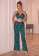 Women Solid Sexy V-Neck Strapless Top and Trousers Two Piece Set