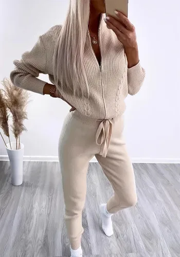 Women Zipper Top and Pant Two Piece Set
