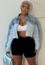 Women Casual Color Block Single Breasted Long Sleeve Denim Jacket