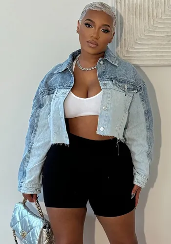 Women Casual Color Block Single Breasted Long Sleeve Denim Jacket