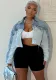 Women Casual Color Block Single Breasted Long Sleeve Denim Jacket