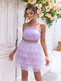 Women Sexy Solid Mesh Strapless Top Skirt Two Piece Set