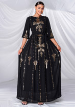 Women short-sleeved round neck sexy sequin Formal Party bridesmaid dress Maxi evening dress