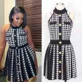Summer Halter Neck Sleeveless Slim Waist A-Line Knitting Dress