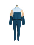 Autumn Contrast Color Zipper Patchwork Top Tight Fitting Pants Sports Two-Piece Set