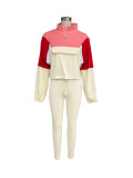 Autumn Contrast Color Zipper Patchwork Top Tight Fitting Pants Sports Two-Piece Set