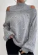 Women Knitting Lantern Long Sleeve Half High Neck Beaded Sweater