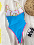 Women Contrast Hollow Lace-Up One-Piece Swimwear