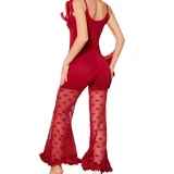 Plus Size Women Lace Casual Suspender Vest Heart Print Home ClothesTwo Piece Set