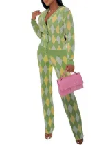 Women Contrast Knitting Top and Pant Two Piece Set