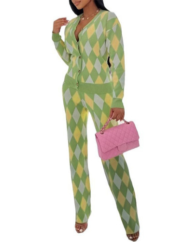 Women Contrast Knitting Top and Pant Two Piece Set