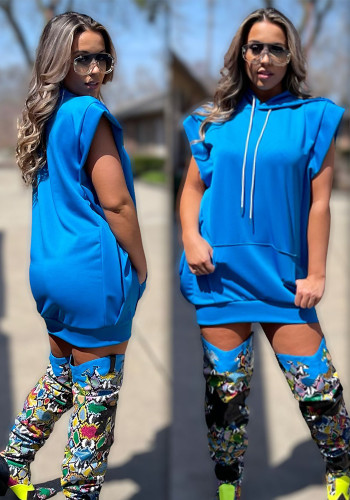 Women Casual Sleeveless Hooded Solid Dress