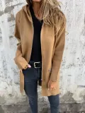 Women Solid Casual Zippered Hooded Jacket