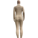 Women knitting Casual Top and Pant Two Piece Set