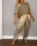 Women half-sleeved Top and long pants Two Piece Set