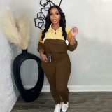 Autumn Contrast Color Zipper Patchwork Top Tight Fitting Pants Sports Two-Piece Set