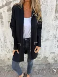Women Solid Casual Zippered Hooded Jacket