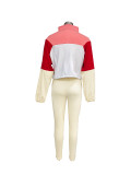 Autumn Contrast Color Zipper Patchwork Top Tight Fitting Pants Sports Two-Piece Set