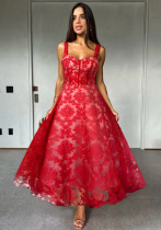 Strap Lace A-Line Long Dress