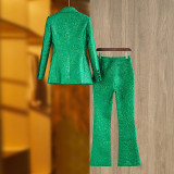 Green Embroidered Blazer Pants Two Piece Suit