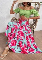 Holidays Long Skirt Set Off Shoulder Halter Neck Top Lace-Up High Waist Skirt Two Piece Set