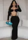 Autumn Women's Fashion Sexy Long Sleeve Metal Decoration Sexy Crop Top Long Skirt Set